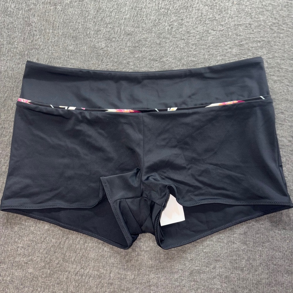 Roxy Active Shorty Bike Bottom Black Floral Swim Shorts NWT ERJX404453 Large